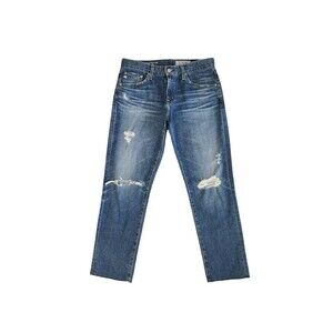 AG Denim Ex-Boyfriend Slouchy Slim Jeans Medium Wash Distressed Raw Hem Size 27